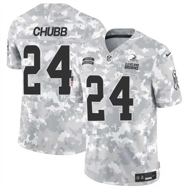 Men%27s Cleveland Browns #24 Nick Chubb 2024 F.U.S.E Arctic Camo Salute To Service Limited Stitched Football Jersey Dzhi